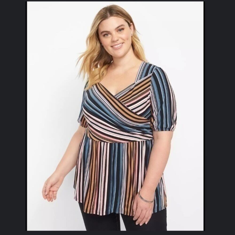 Classic Perfect Sleeve Sweetheart-Neck Surplice Peplum striped 18/20 2X